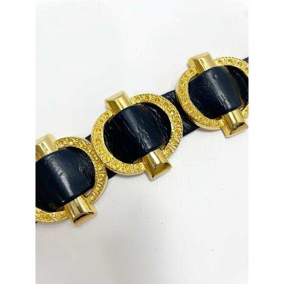 The Icing Black Gold Leather Hardware Belt Medium    Vintage - Picture 9 of 10